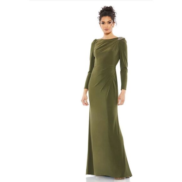 MAC DUGGAL BOAT NECK JERSEY GOWN W/ EMBELLISHED SHOULDER - Picture 1 of 9